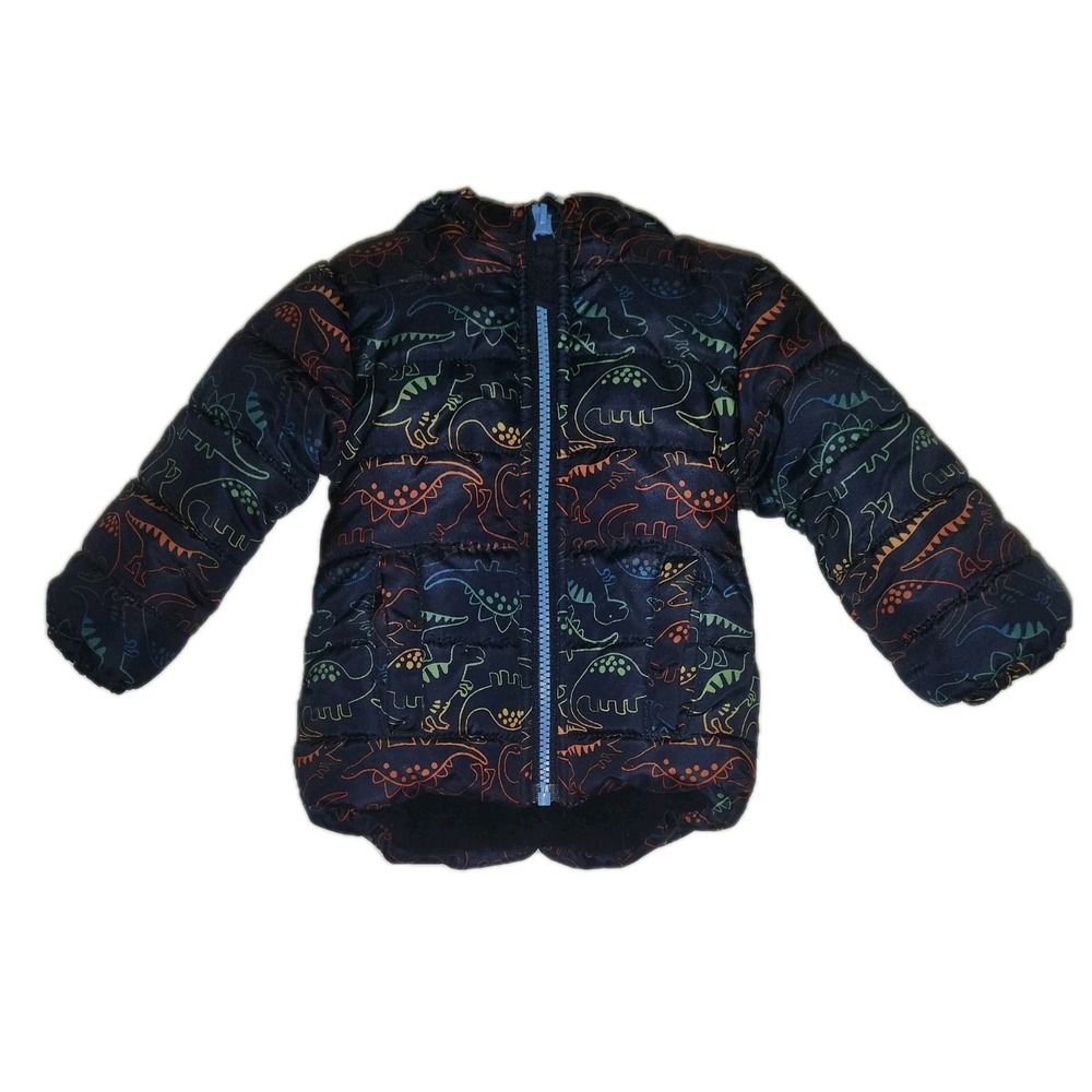 Little Me Toddler Boy Size 12 Mo Dinosaur Puffer Jacket Navy‎ Blue Hooded
